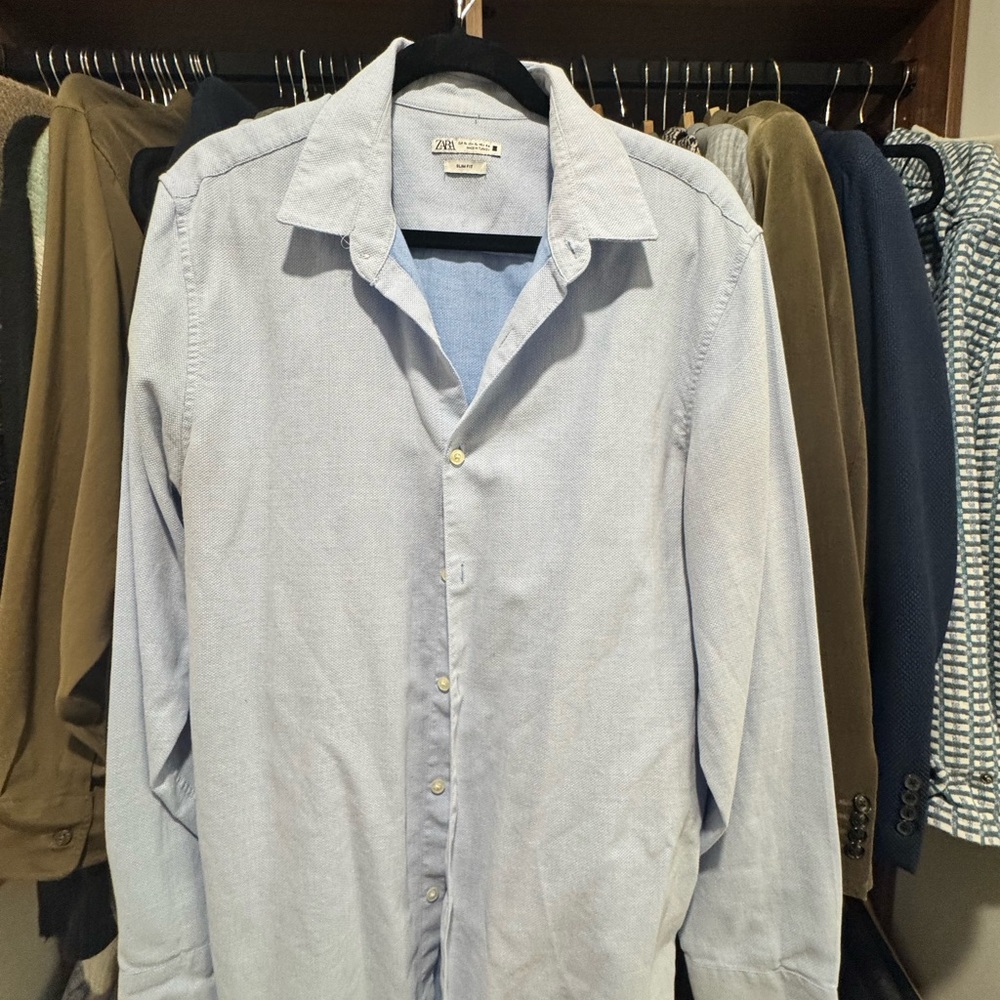 Zara Men's Sky Blue Casual Button Down Shirt